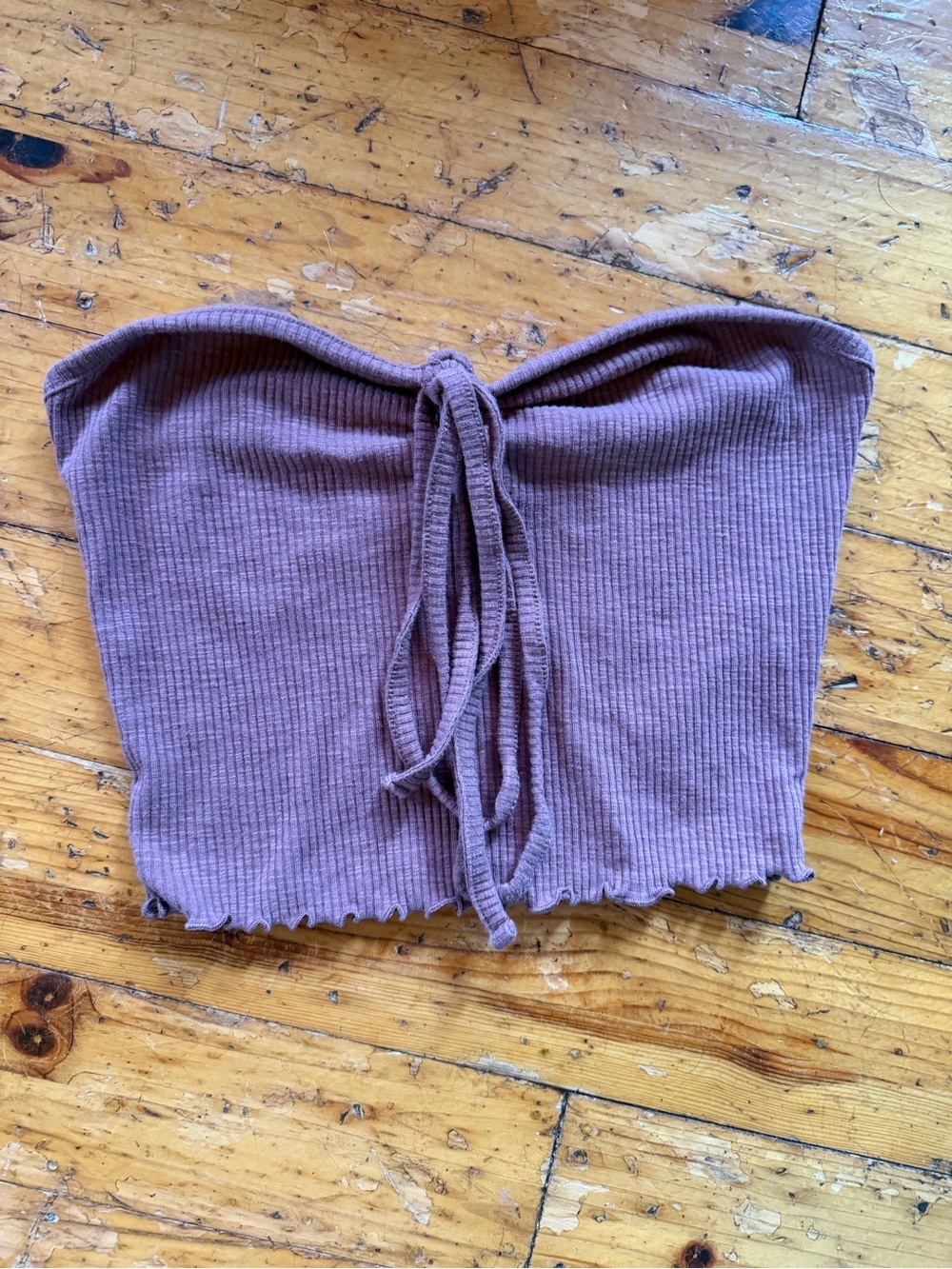Destined Ribbed Strapless Tie-Front Tube Top